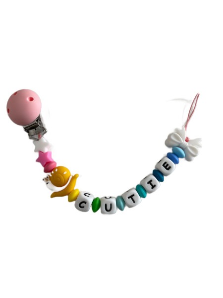 Schnullerkette „Cutie“ – Bunt mit Schnecke und Masche