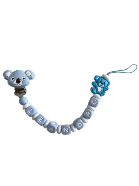 Schnullerkette „Leandro“ – Blau mit Bär und Koala