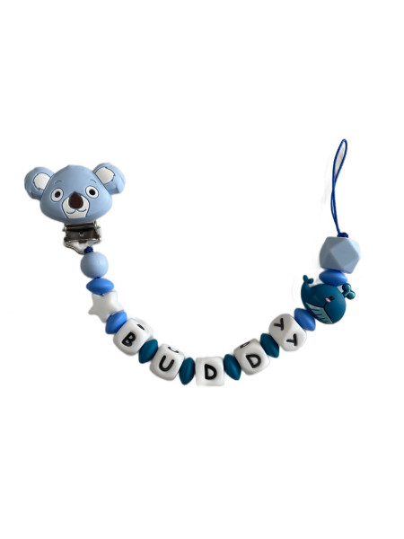 Schnullerkette „Buddy“ – Blau mit Bär und Wal