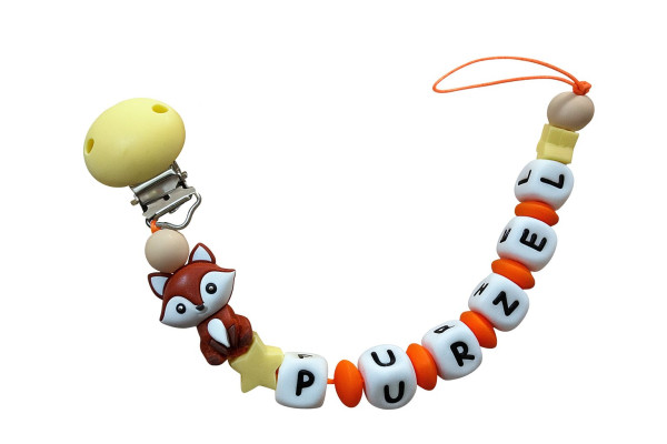 Nuggikette „Purzel“ mit Fuchs – Orange & Gelb