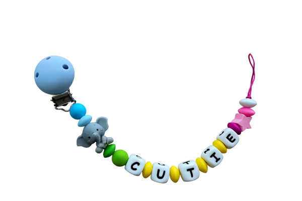 Schnullerkette „Cutie“ mit Elefant – Bunt & fröhlich